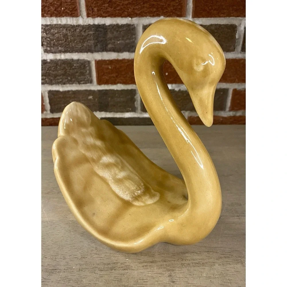 Vtg Swan Towel Holder Retro Ceramic Hand Towel Décor Japan 80s Harvest‎ Gold
